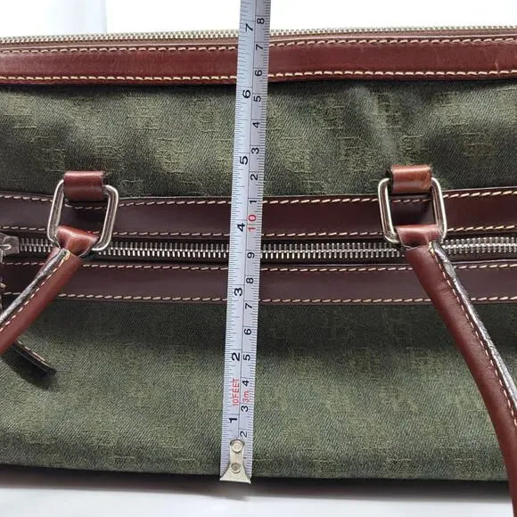 Dooney & Bourke Green Signature Logo Canvas Leather Double Pocket Tote Bag Purse - Picture 8 of 14